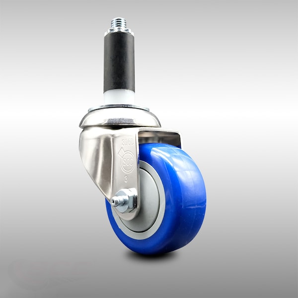 3 Inch 316SS Blue Polyurethane Wheel Swivel 1 Inch Expanding Stem Caster